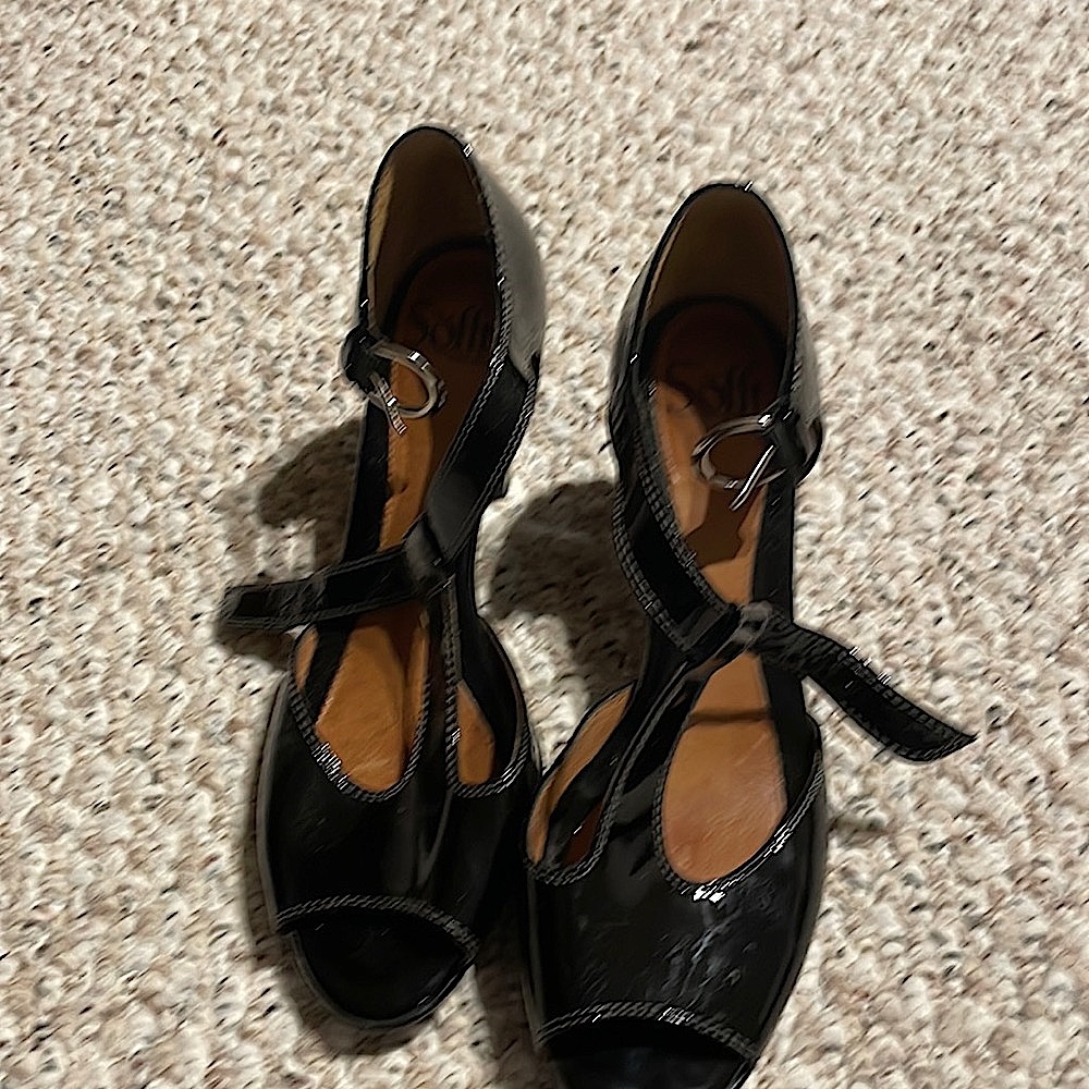 Make me an offer! US 8.5 Sofft black patent peep toe heels!